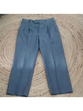 Vintage Gala Old Money Pleated Mens Wool Grey Preppy Trousers. Size 32/30
